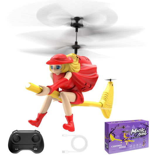 NEVZAN RC Helicopter Toy for Girls, Flying Witch Remote Control Helicopter with LED Lights, Indoor Outdoor Flying Toy for Kids, Cute Cartoon Gifts for Girls Age 6+