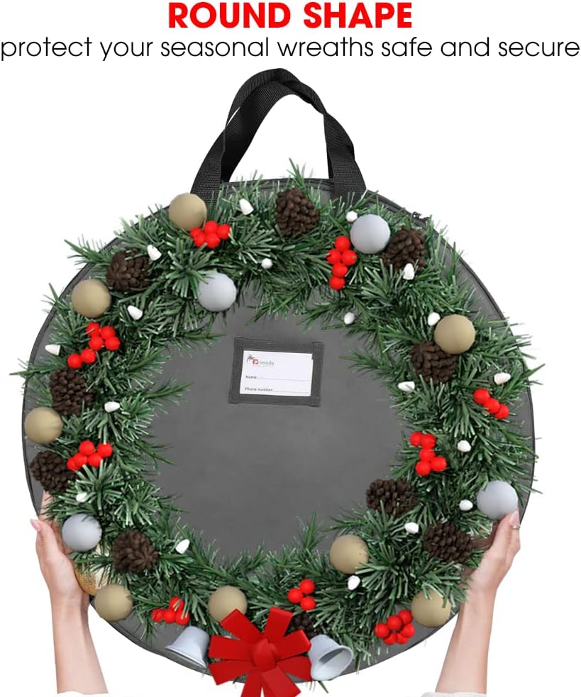 Primode Wreath Storage Bag - Heavy Duty 600D Oxford Polyester Container with Handles | 30" Gray