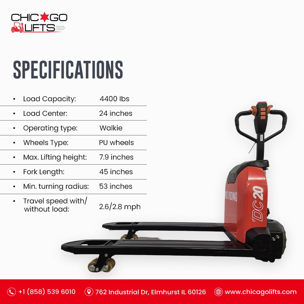 Chicago Lifts Electric Pallet Jack 4400lbs Capacity Economy Pallet Truck Lithium Battery Type Jack 48" x27" Fork