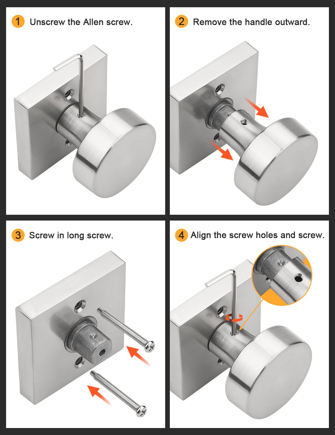 Gobrico Brushed Nickel Privacy Door Knobs with Square Rosette(6 Pack), Interior Heavy Duty Door Handles with Lock, Keyless Door Locks for Bedroom, Bathroom