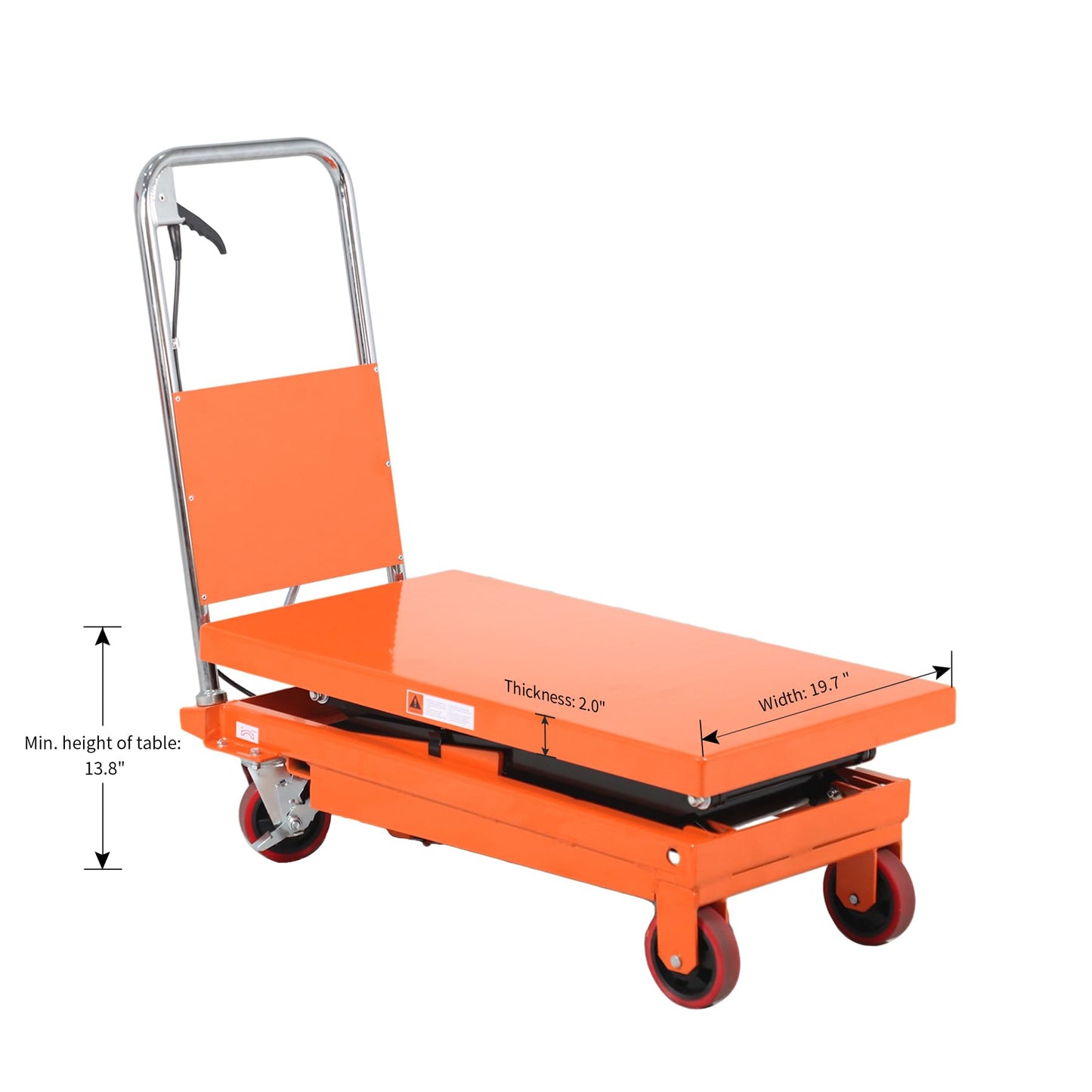 APOLLOLIFT Hydraulic Lift Table Cart, 770lbs Capacity 51" Lifting Height, Double Scissor Lift Table with 4 Wheels and Safety Back Guard for Material Handling and Transportation(Orange)