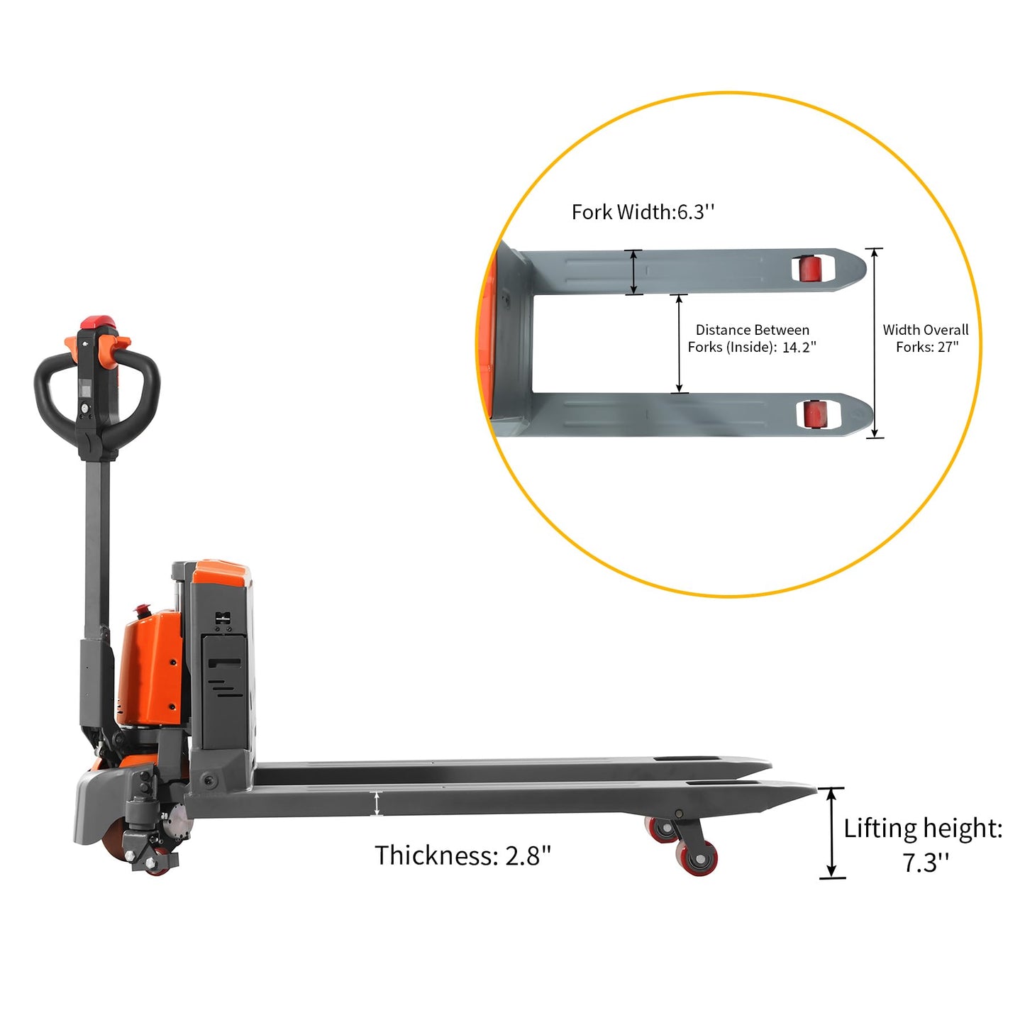 Tory Carrier Full Electric Power Pallet Jack Truck 3300lb Cap. 48" x 27" Fork Size, Lithium Battery Motorized Trucks Lift for Material Handling