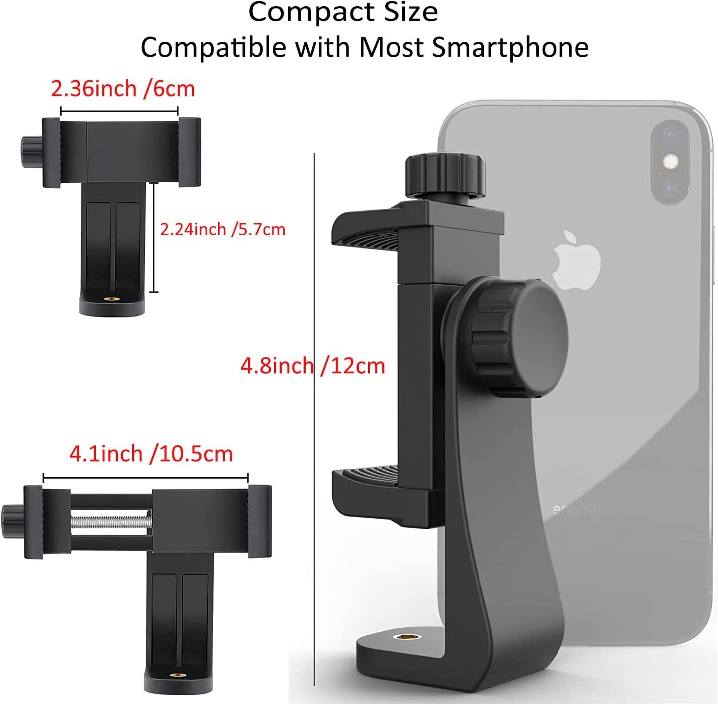 EszkozTA 360 1/4" (Black-2 Pack) Cell Phone Tripod Mount Adapter, Universal Phone Holder Adjustable Clamp, Degree