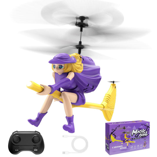 NEVZAN RC Helicopter Toy for Girls, Flying Witch Remote Control Helicopter with LED Lights, Indoor Outdoor Flying Toy for Kids, Cute Cartoon Gifts for Girls Age 6+