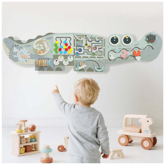 Potatomato Green Montessori Busy Board – Educational Wall Panel for Toddlers – Montessori for Boys and Girls – Learning Activity Center – Fine Motor Skills Toys – Autism Toys