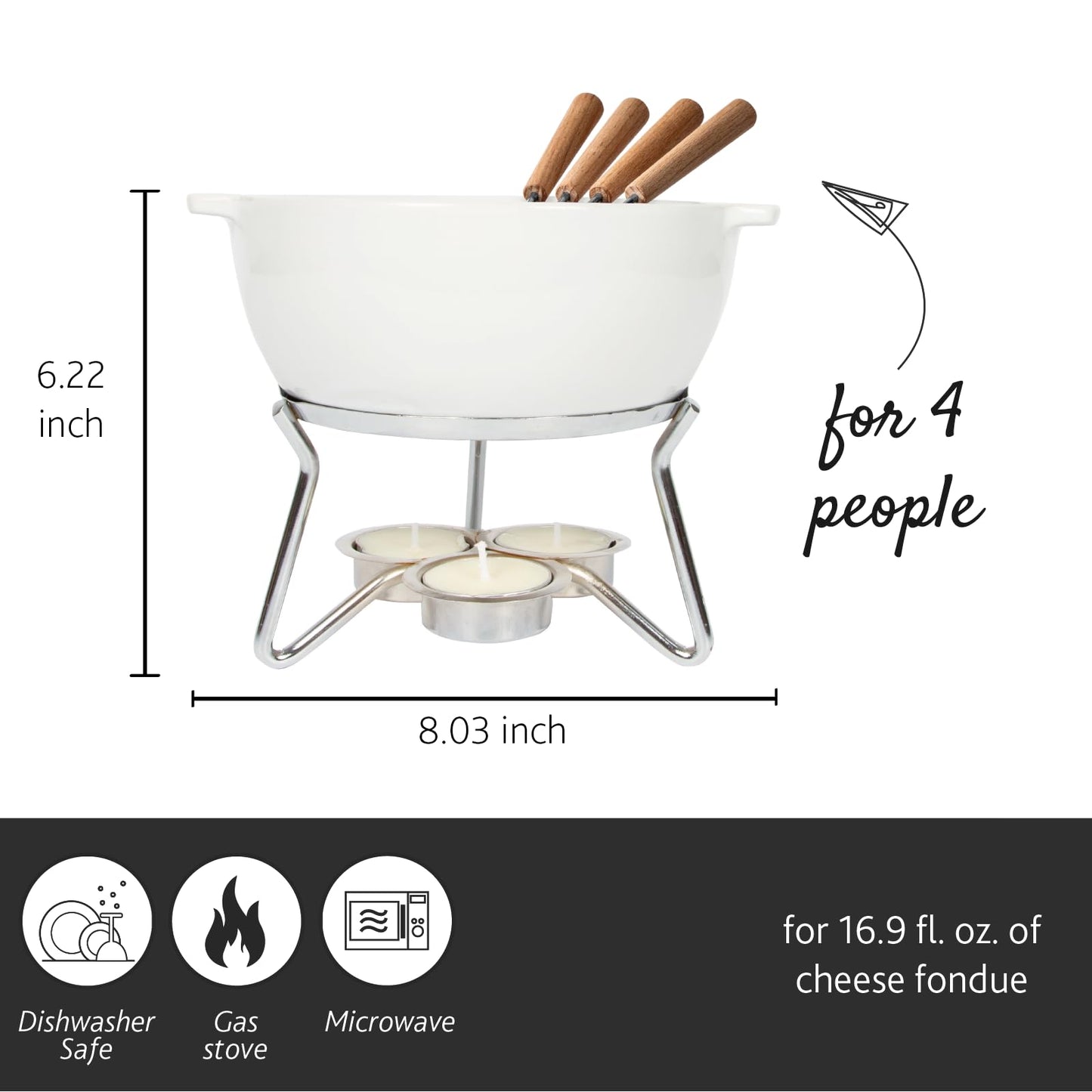 Boska Cheese Fondue Party Set - Fondue Pot Set Microwave Safe Ceramic Hot Pot Chocolate Fountain Snack - Wedding Registry Items Small Kitchen Appliances for up to 4 Persons