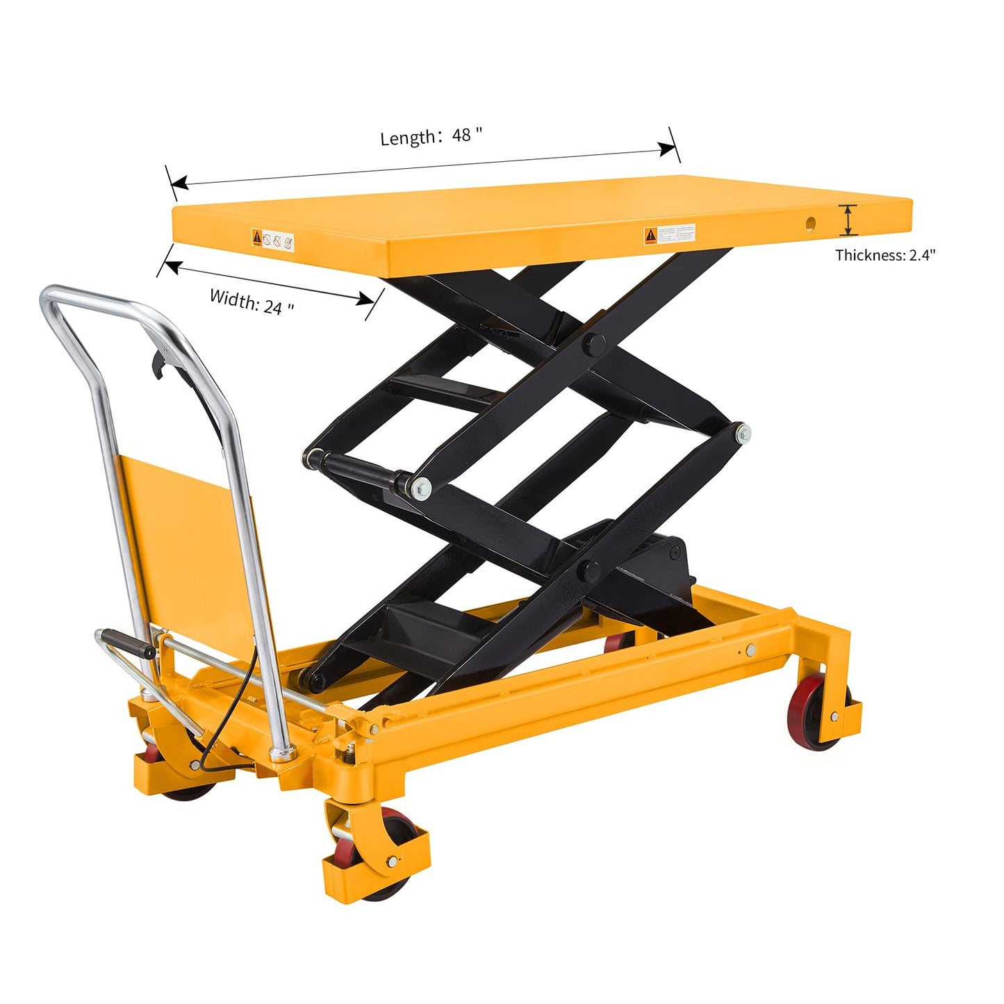 APOLLOLIFT Hydraulic Lift Table Cart, 1760lbs Capacity 59" Lifting Height, Double Scissor Lift Table with 4 Wheels and Safety Back Guard for Material Handling and Transportation