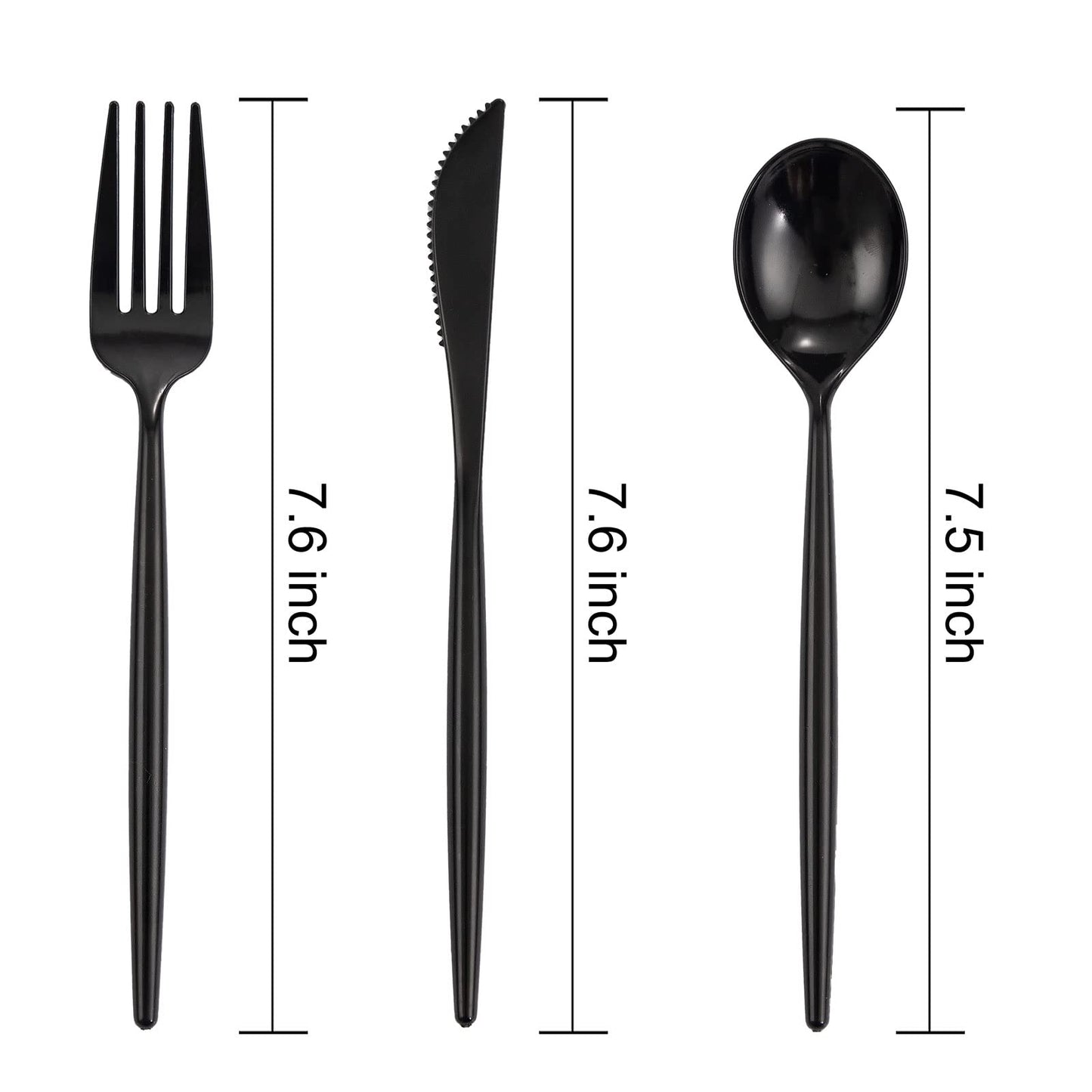 Supernal 180pcs Black Plastic Silverware Set - Heavy Duty Disposable Utensils (60 Forks, 60 Knives, 60 Spoons) - Elegant Black Cutlery for Parties, Weddings & BBQ