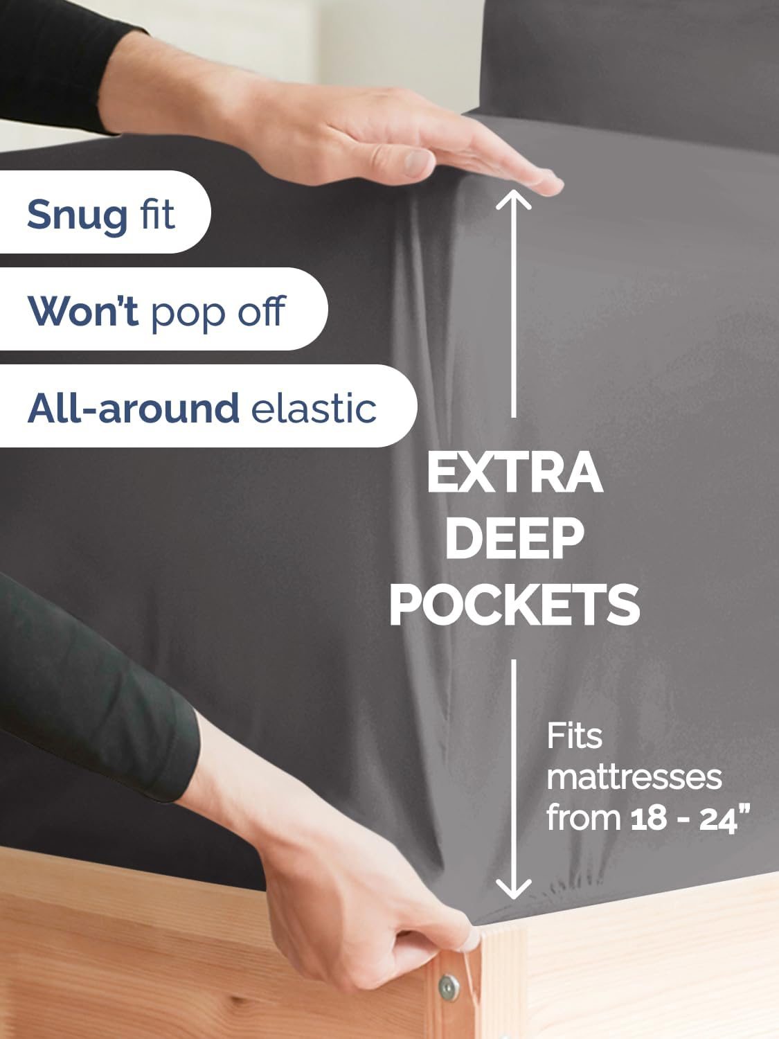 Skiennix Extra Deep Queen Sheet Set | 6-Piece Breathable Cooling Bedding - Soft, Wrinkle-Free Grey