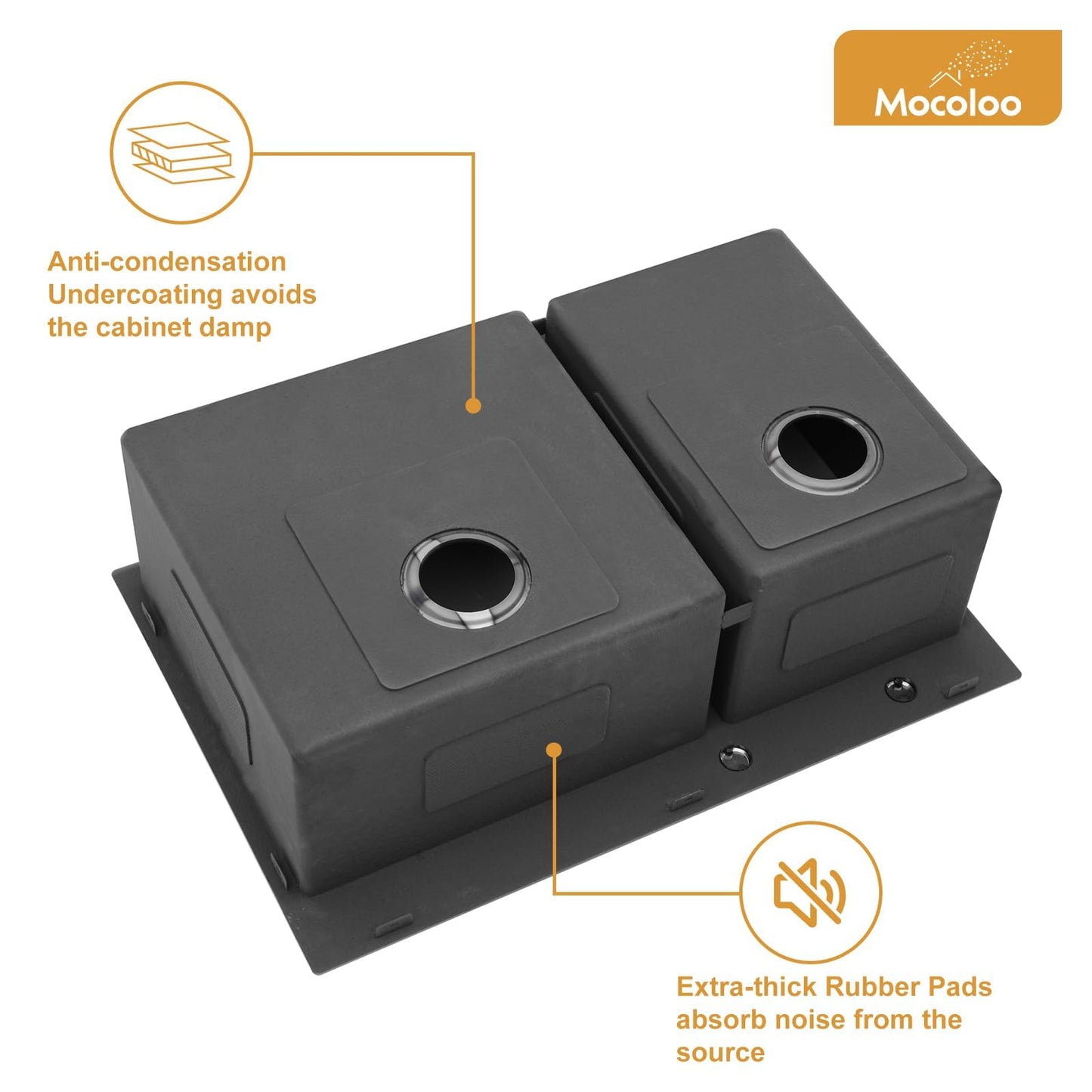 Mocoloo 33 Black Drop In Kitchen Sink 33x22 Inch Gunmetal Black Stainless Sink Double Bowl 60/40 Topmount 16 Gauge Kitchen Sink Handmade Basin