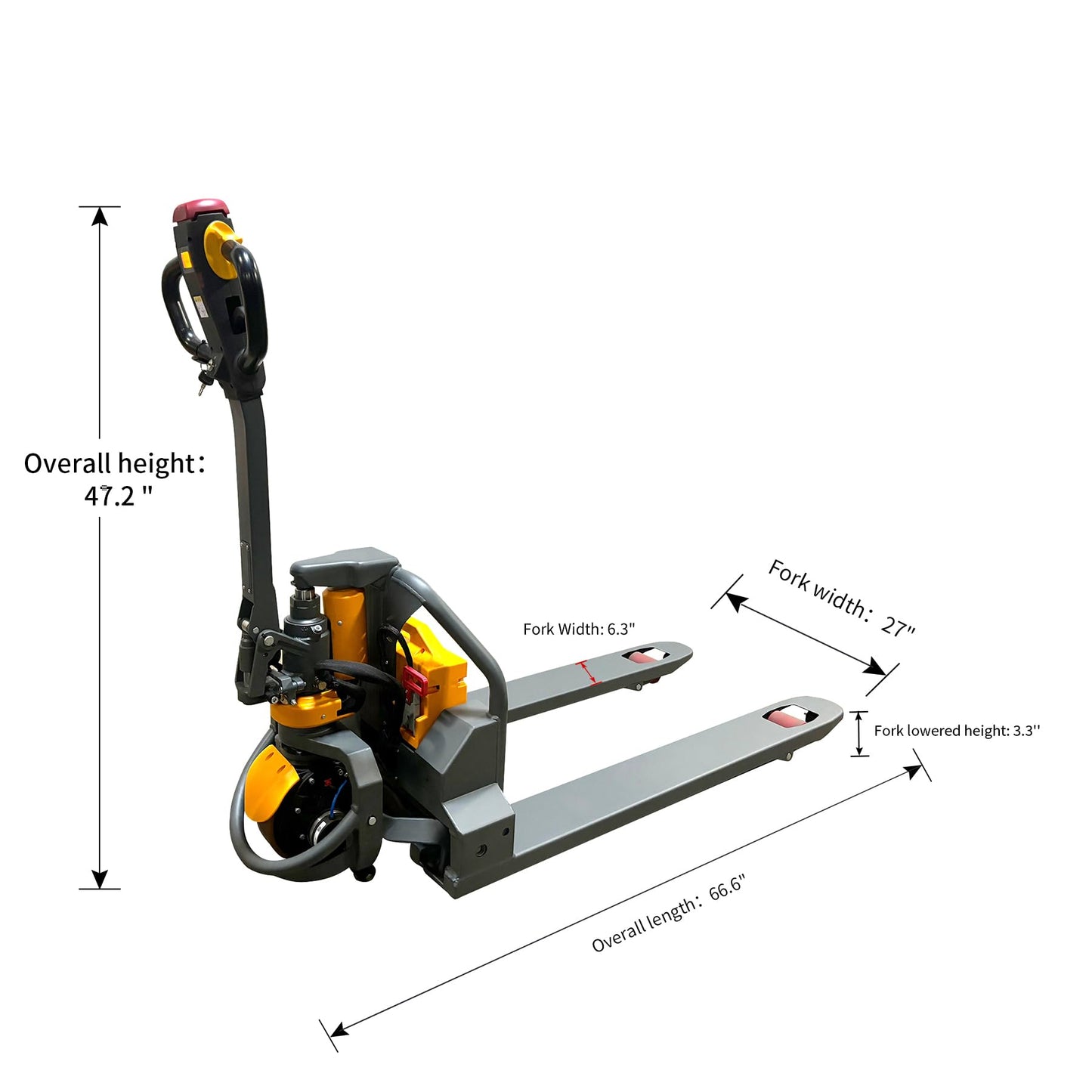 Tory Carrier Full Electric Power Pallet Jack 3300lbs Capacity Lithium Battery Electric Pallet Trucks 48" x27" Fork Size