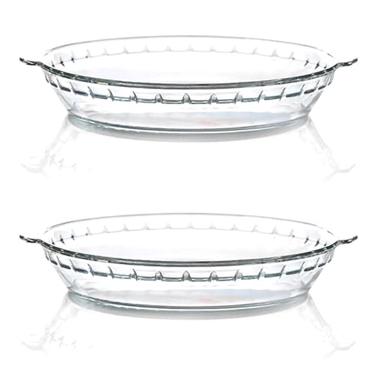2-Pack Glass Baking Dish Set, Round Pie Glass Bakeware Pie Baking Dishes with Handles for Snacks Salads Desserts Dishwasher, Microwave, Freezer & Oven Safe (7 inch)