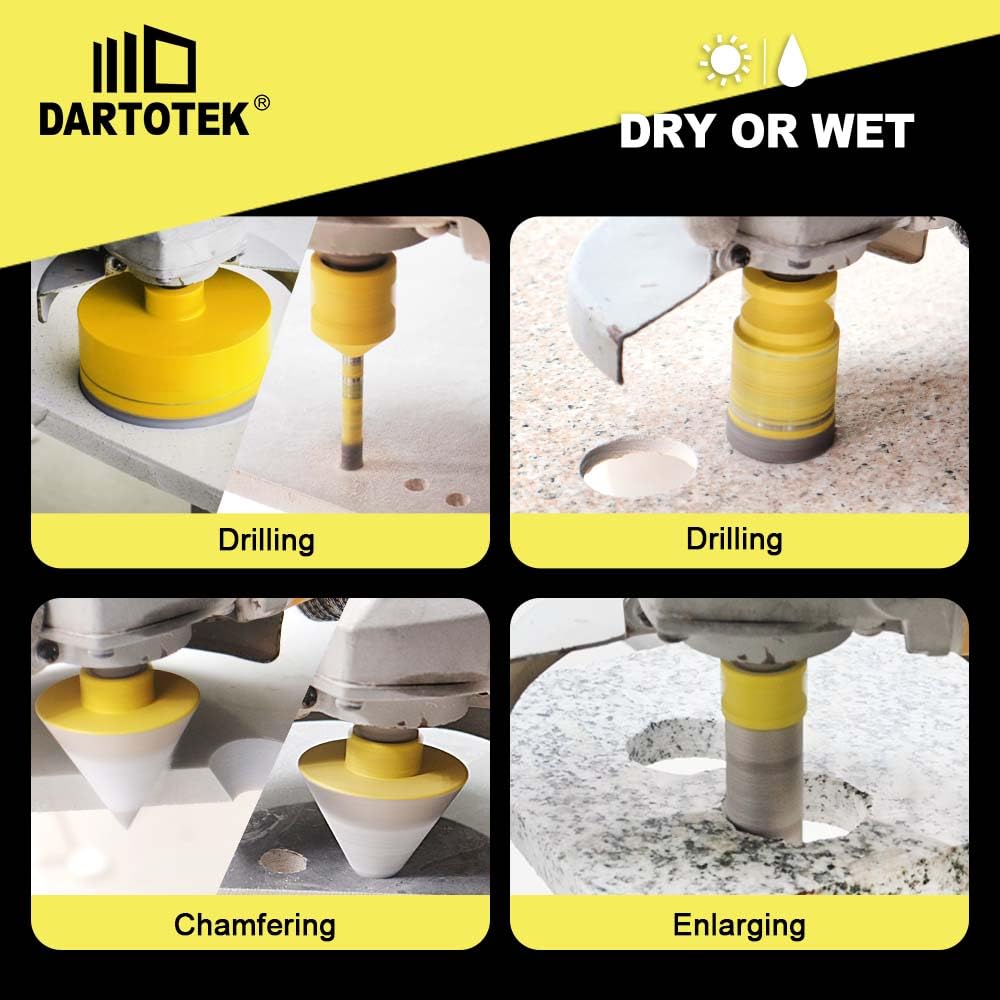 Diamond Core Drill Bits Set 12PCS - DARTOTEK Tile Hole Saw Kit (6/8/10/20/35/50/75/125/20mm/2/SDS/HEX for Porcelain, Ceramic Tile, Granite, Marble, Masonry