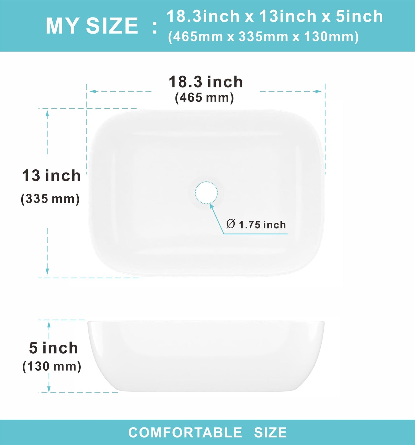 J-FAMILY 18.3'' x 13'' Bathroom Vessel Sink White Porcelain Ceramic Wash Basin Vanity Above Counter Oval Sink Lavatory Art Basin