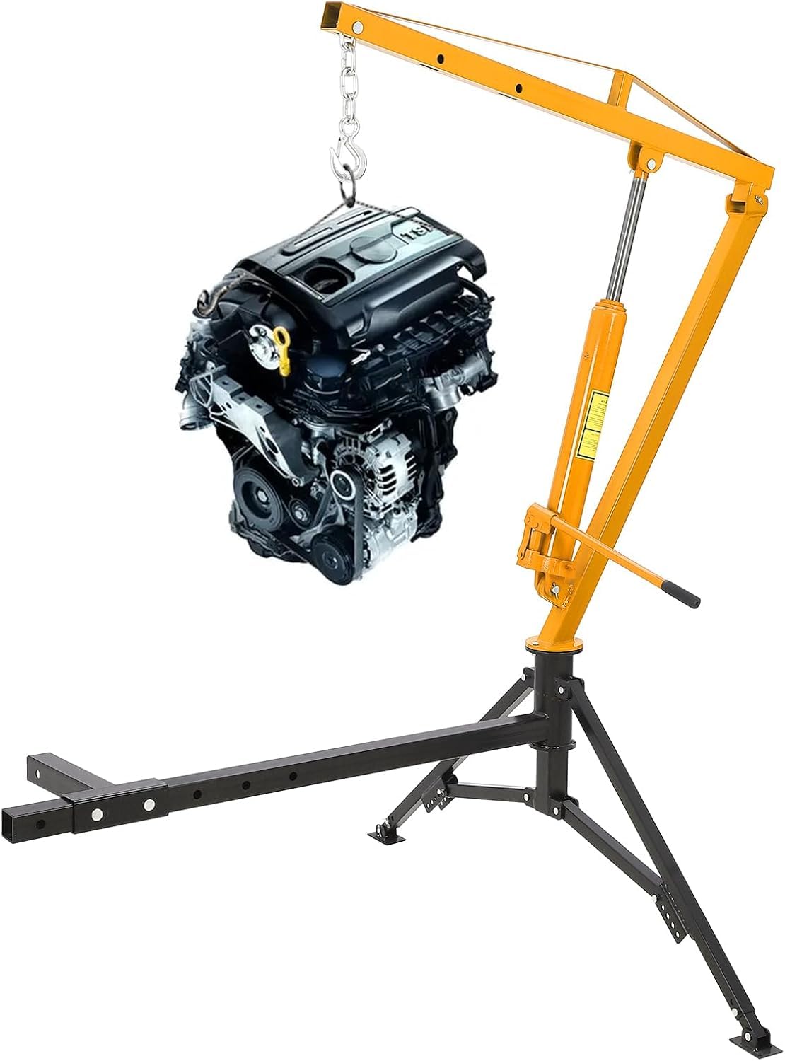 Towallmark Hydraulic Pickup Truck Crane, 1000 LBS Capacity Hitch Mounted Crane with 360° Swivel, 3 Adjustable Capacities (500 to 1000 LBS) for Construction Goods Lifting, Yellow