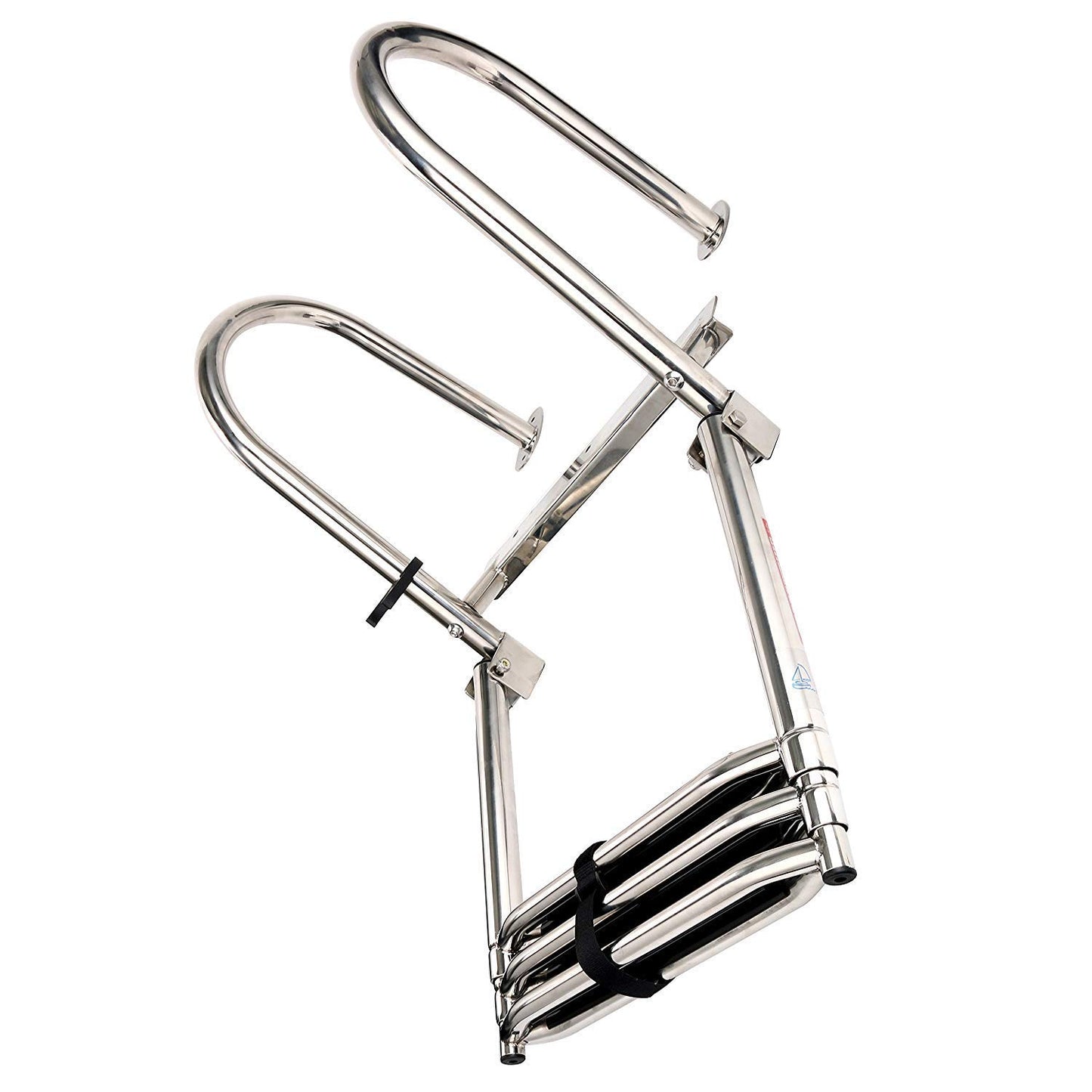 Amarine Made Boat Ladder, 3 Step Premium Stainless Folding Rear Entry Pontoon Boat Ladder w/Extra Wide Step