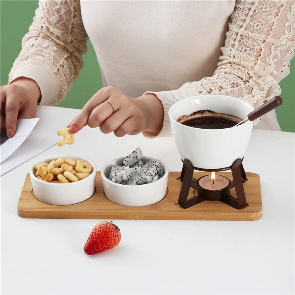 Sizikato Porcelain Chocolate Fondue Set with 2 Fruit Fork, 10 Oz
