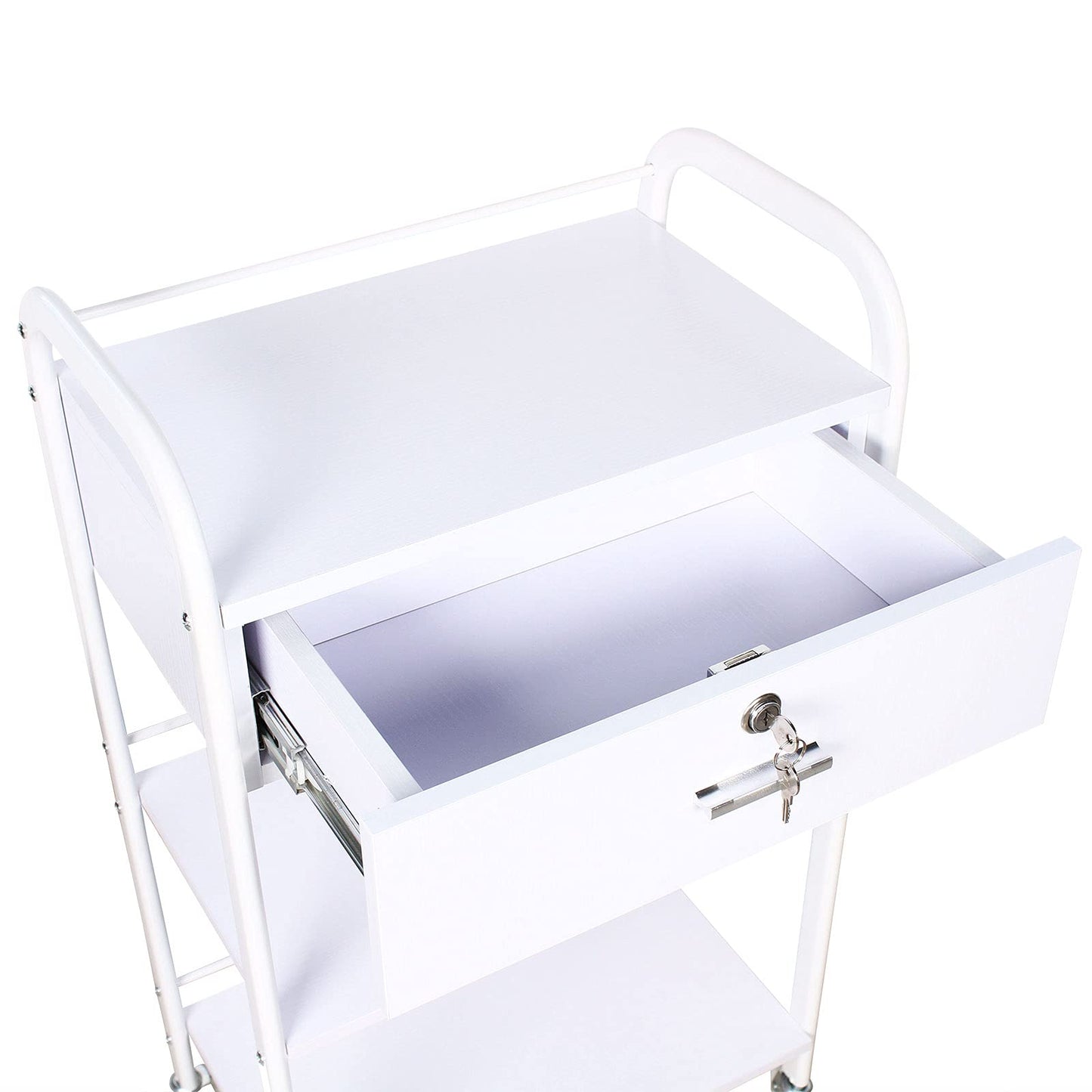 DYRABREST 3-Tier Utility Cart with Drawer, Mobile Serving Cart for Esthetician, Dental, Medical, Kitchen, Salon, 33LBS Load Capacity, White Rolling Trolley