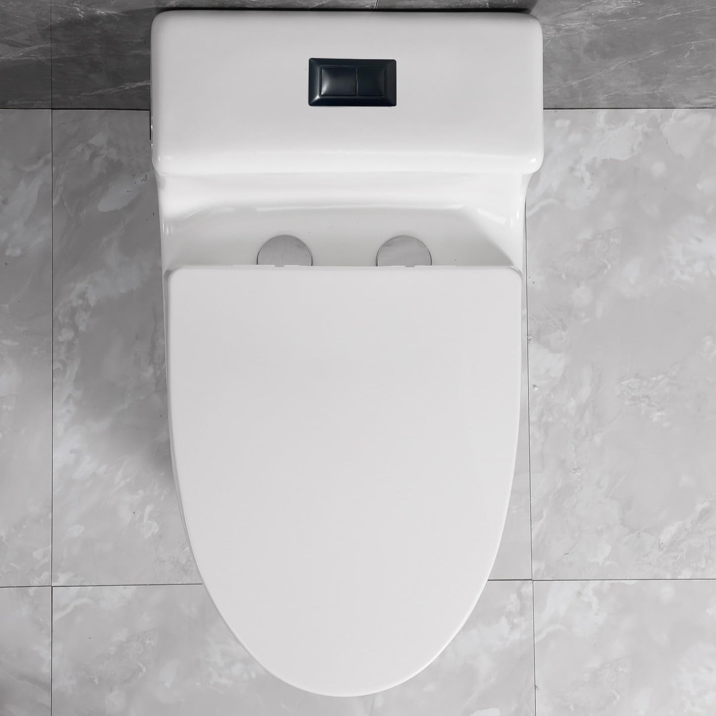 SouNor 12"Rough-in Ceramic One Piece Elongated Toilet for Modern Bathroom with Top Dual Flush (0.8/1.6GPF) Soft Close Seat ADA Standard Seat Height with Black Button.