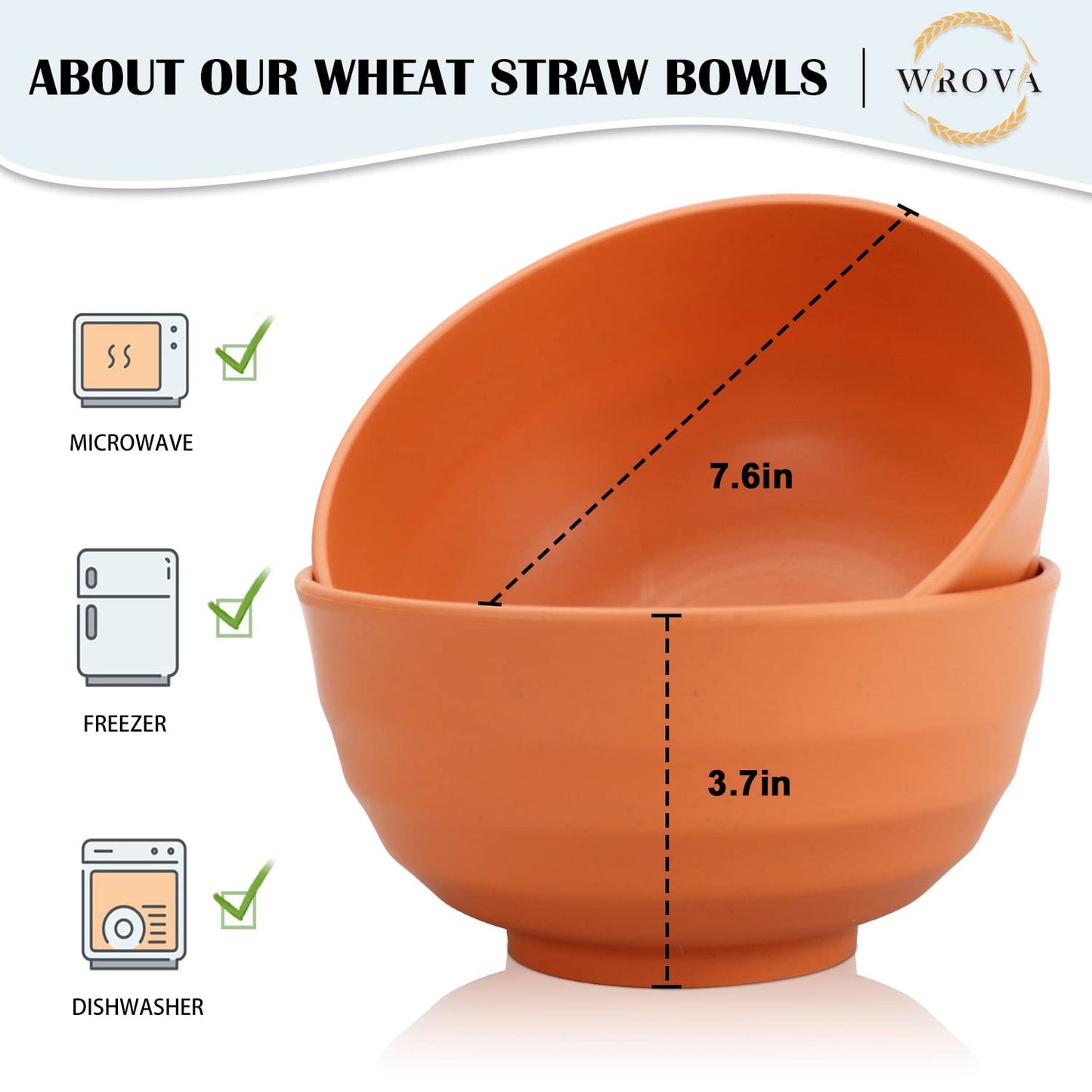 Wrova Wheat Straw Bowls Set 60 OZ Unbreakable Large Cereal Bowls Set of 6 Microwave and Dishwasher Safe Bowls Big Bowls for Eating BPA Free Soup Bowl for Serving Oatmeal and Salad Orange