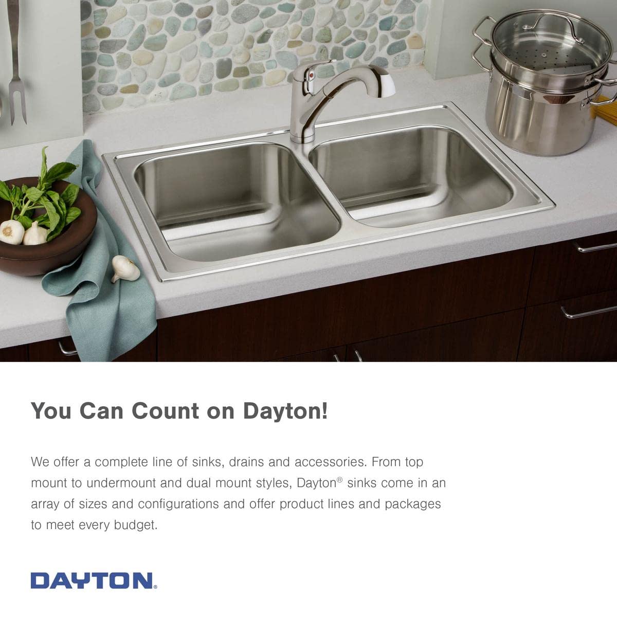 Dayton GE233211 Equal Double Bowl Drop-in Stainless Steel Sink