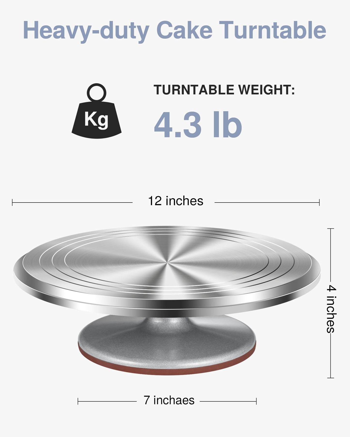 Puroma Aluminium Alloy Rotating Cake Turntable 12'' Revolving Cake Stand with Non-slip Silicone Bottom, Ideal Cake Decorating Supply for Cake Decorations, Pastries and Cupcakes