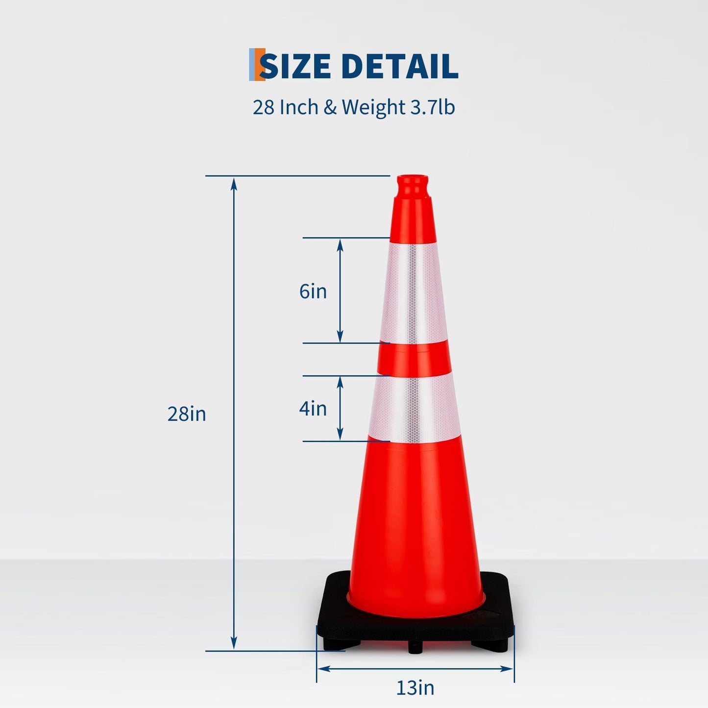 8 Pack 28 Inch Traffic Safety Cones - Parking Cones with Heavy Black Base and Reflective Collars, Orange Safety Cones for Parking Lot, Construction Work, Road Safety Control
