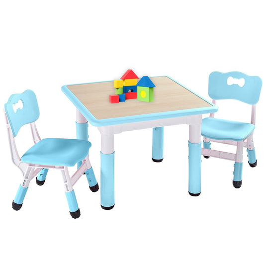 FUNLIO Kids Table and 2 Chairs Set, Height Adjustable Toddler Table and Chair Set for Ages 3-8, Easy to Wipe Arts & Crafts Table, for Classrooms/Daycares/Homes, CPC & CE Approved (3pcs Set) - Blue