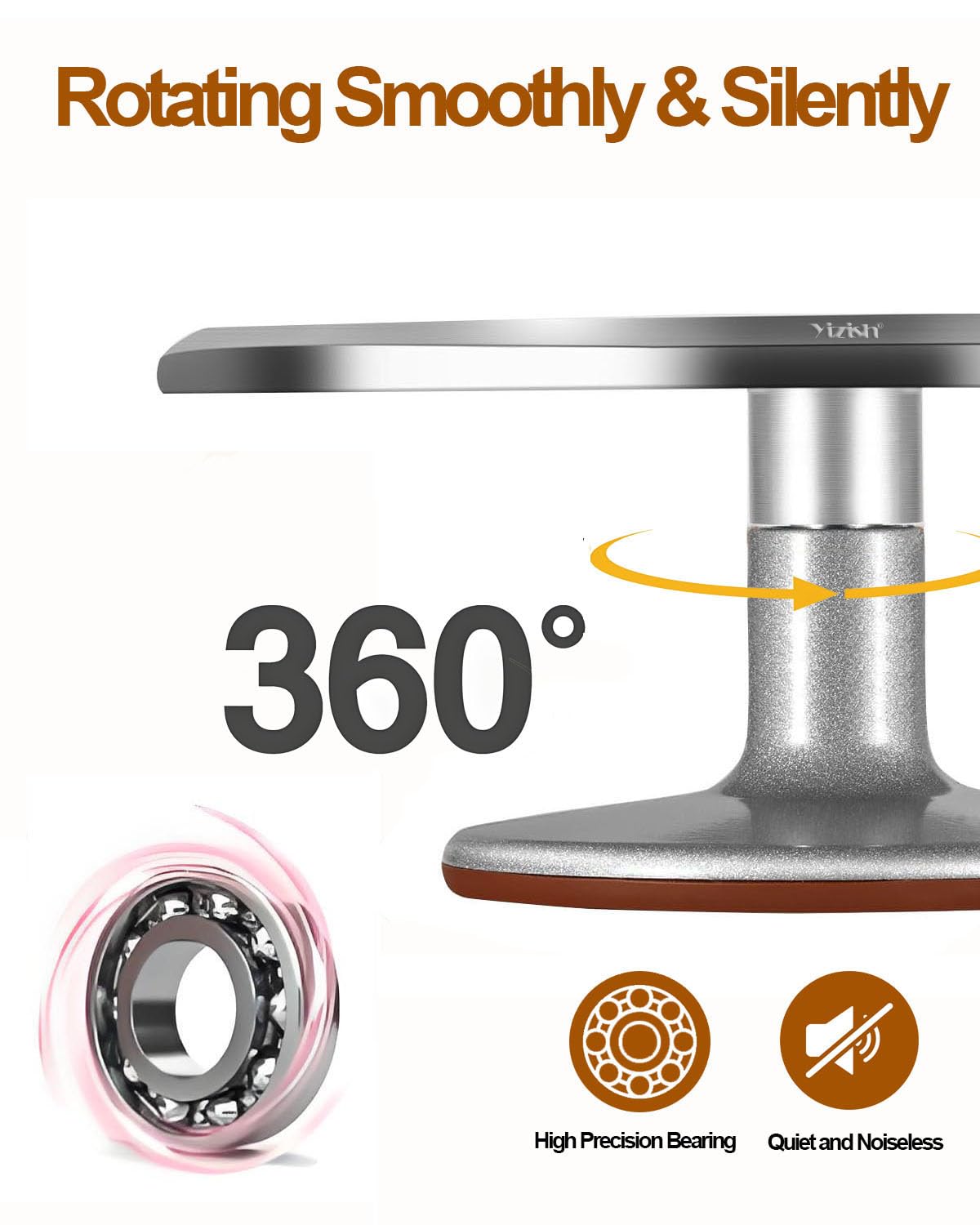 Yizish Cake Turntable Aluminum Alloy, 12 Inch Rotating Cake Stand Decorating Kits with Stainless Steel Icing Spatula (2pcs) and Icing Smoother (3pcs) for Baking, Pastries and Cupcakes