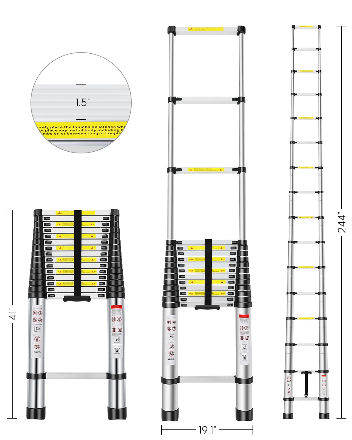 Telescoping Ladder 20.3 FT, Extension Aluminum Alloy Folding Telescopic Ladder with Locking Mechanism, Multi-Purpose Collapsible Ladder for Household Or RV Outdoor Work, Heavy Duty 330 lbs Load