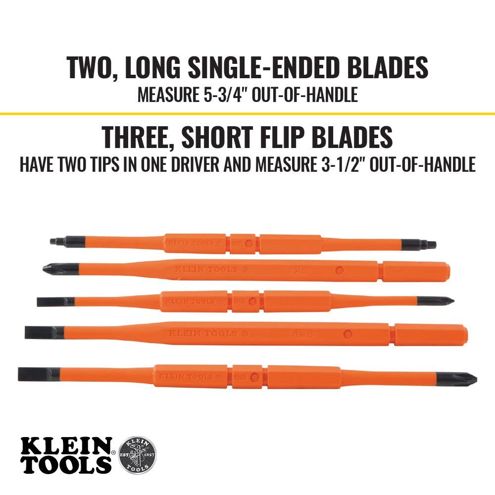 Klein Tools 80080 Hand Tool Kit includes 2 Screwdrivers & 32288 Insulated Screwdriver, 8-in-1 Screwdriver Set with Interchangeable Blades, 3 Phillips, 3 Slotted and 2 Square Tips