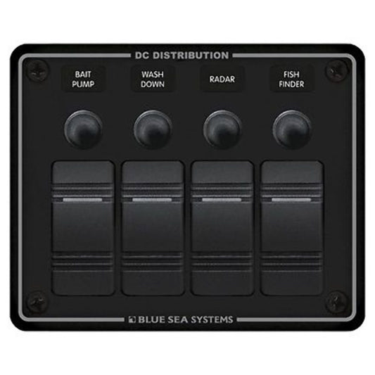 Blue Sea Systems 8372 Water Resistant Circuit Breaker Panel 4 Position-Black