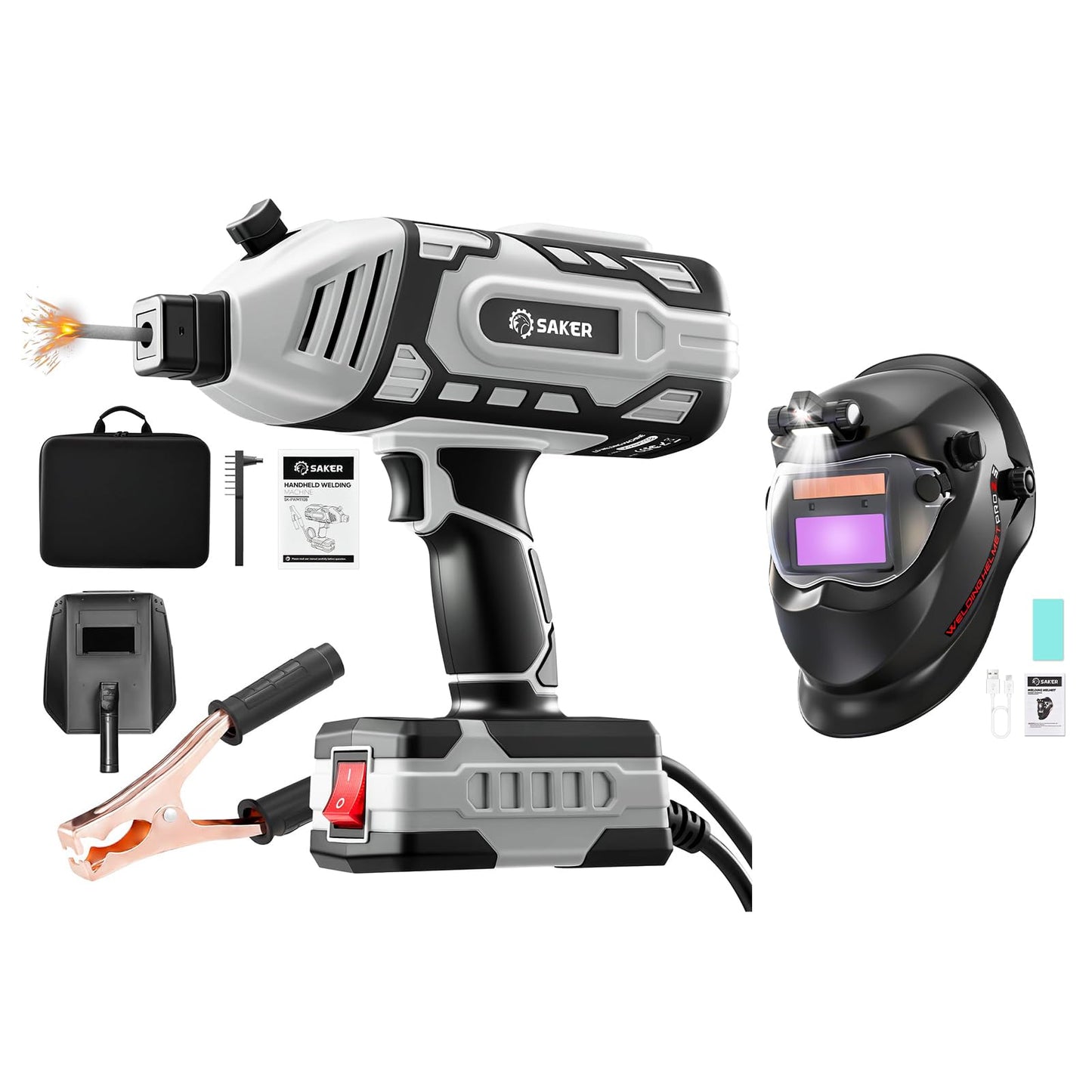 Saker Portable Welding Machine - Saker Auto Darkening Welding Helmet with LED Light