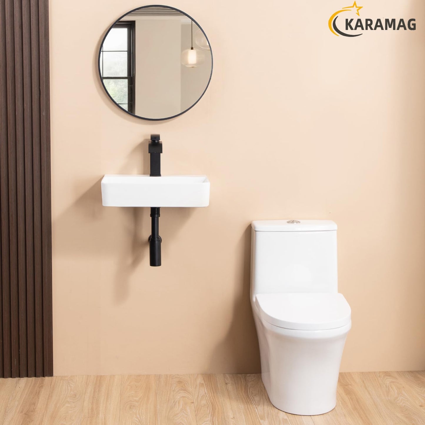 KARAMAG Small Vessel Sink 17.7"x11.2" Wall Mount Bathroom Sink Rectangular White Porcelain Ceramic Floating Tiny Bathroom Wall Mounted RV Sink