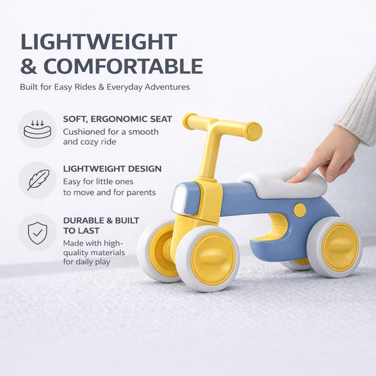 Henry & Collin Henry & Colin First Balance Bike for 1 Year Old – Safe 4-Wheel Toddler Bike with Lights, Perfect 1st Birthday Gift for Boys & Girls (12–36 Months)