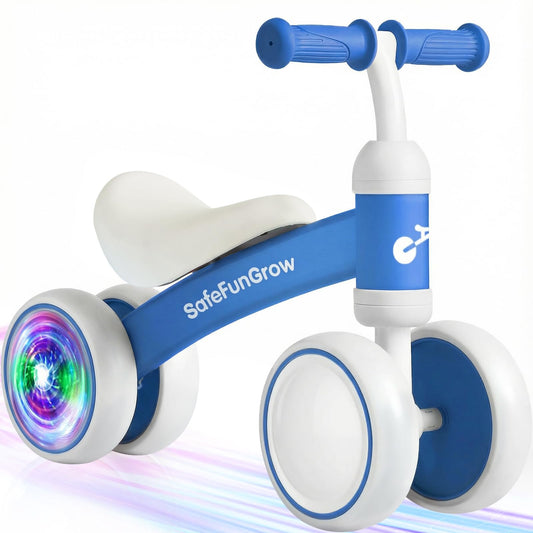 Colorful Lighting Baby Balance Bike Toys for 1 Year Old Boys Gifts, Balance Bike 1 Year Old No Pedal, 12-24 Months Toddler Ride on Toys with 4 Silent Wheels & Soft Seat, 1st Birthday Gifts, Blue