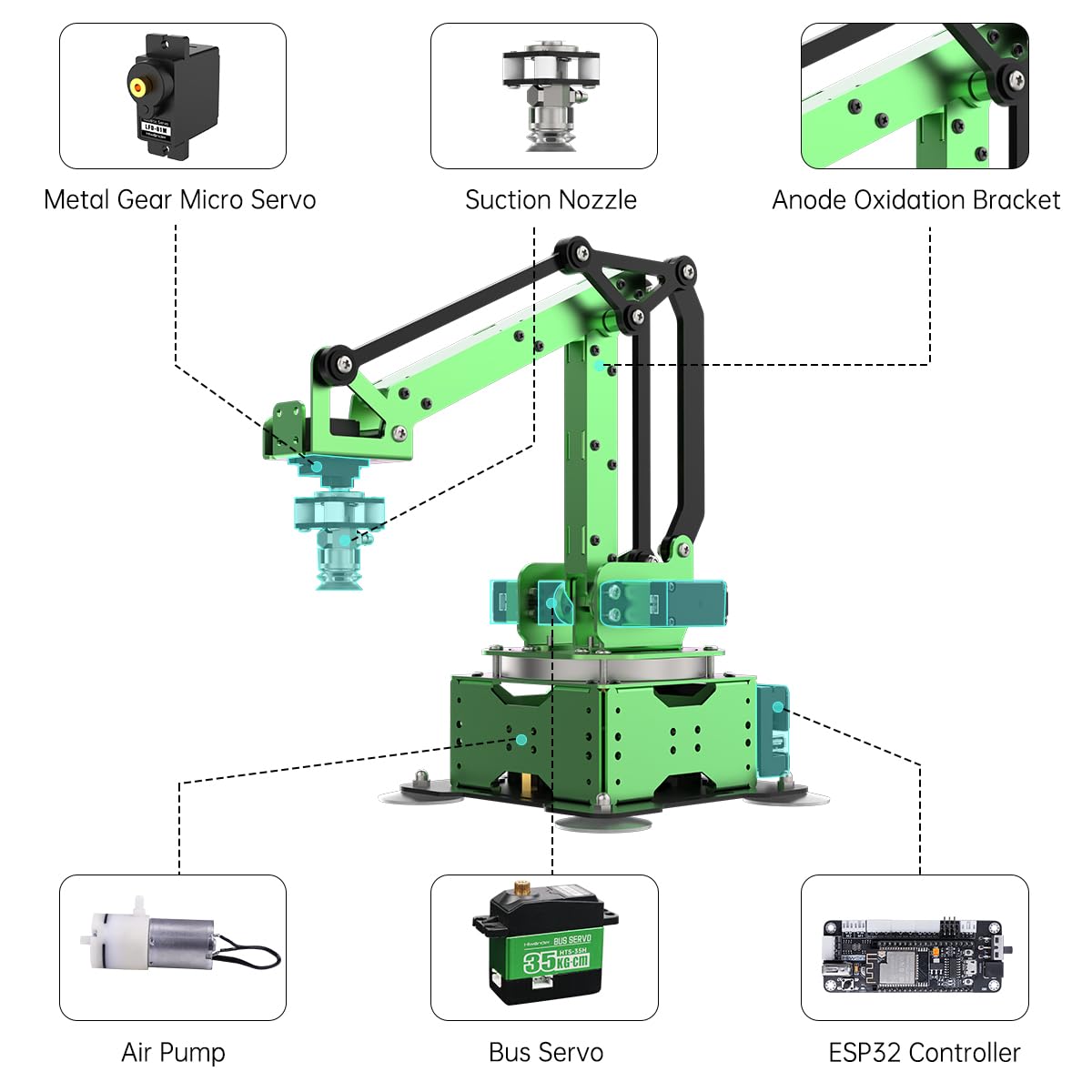 LewanSoul Robotic Arm Kit, MaxArm for Arduino Python Programming ESP32 Open Source Smart Robot Arm with Bus Servo, Suction Nozzle, WiFi Bluetooth Connection, STEM Science Education, Starter Kit