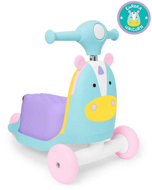 Skip Hop Kids 3-in-1 Baby Activity Push Walker & Ride On Scooter Toy, Unicorn