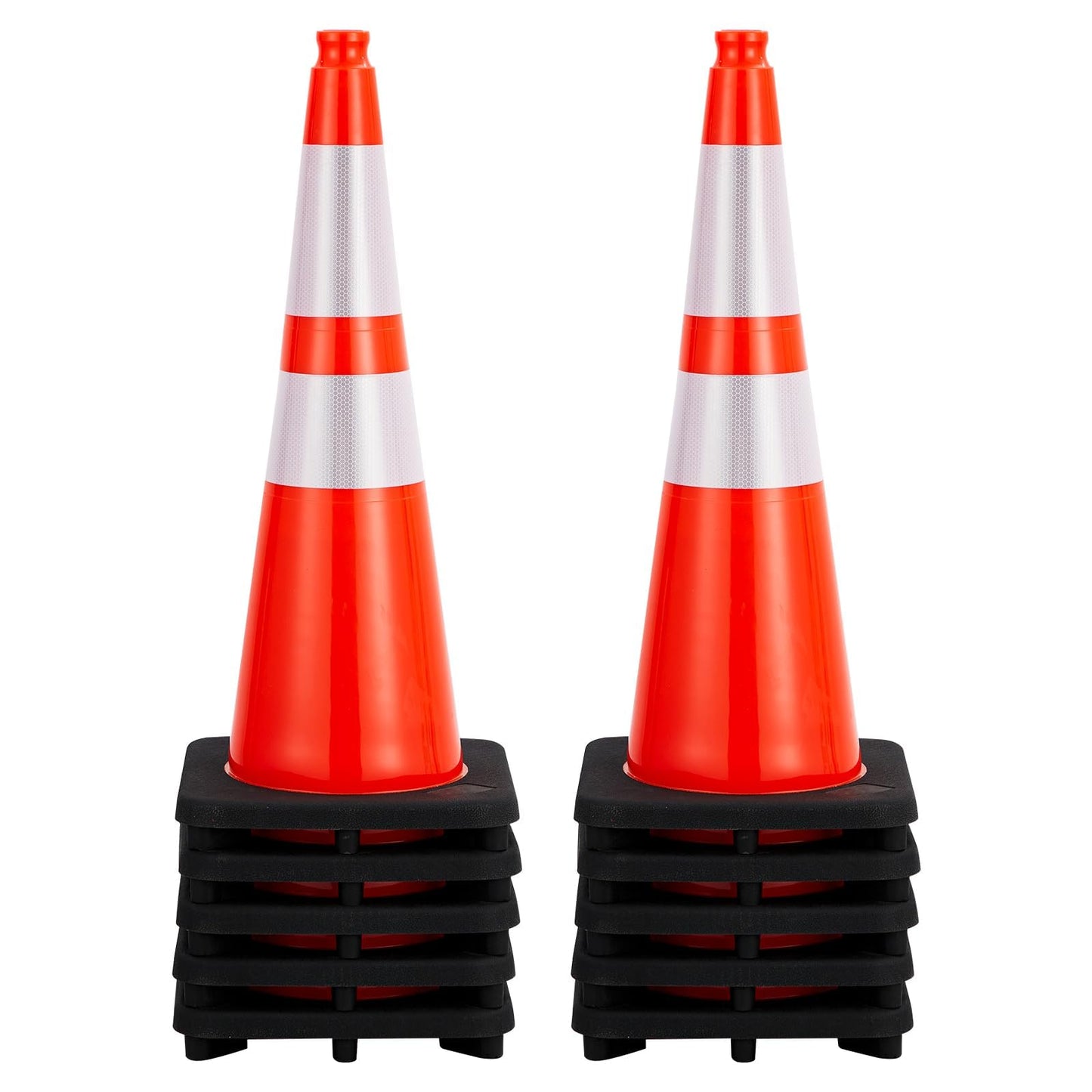 28 Inch Traffic Cones with Black Weighted Base,Orange Rubber Parking Cone w/ 2 Reflective Collar,PVC Traffic Safety Cones for Road Control, Construction Events, Driveways, and Parking Lots