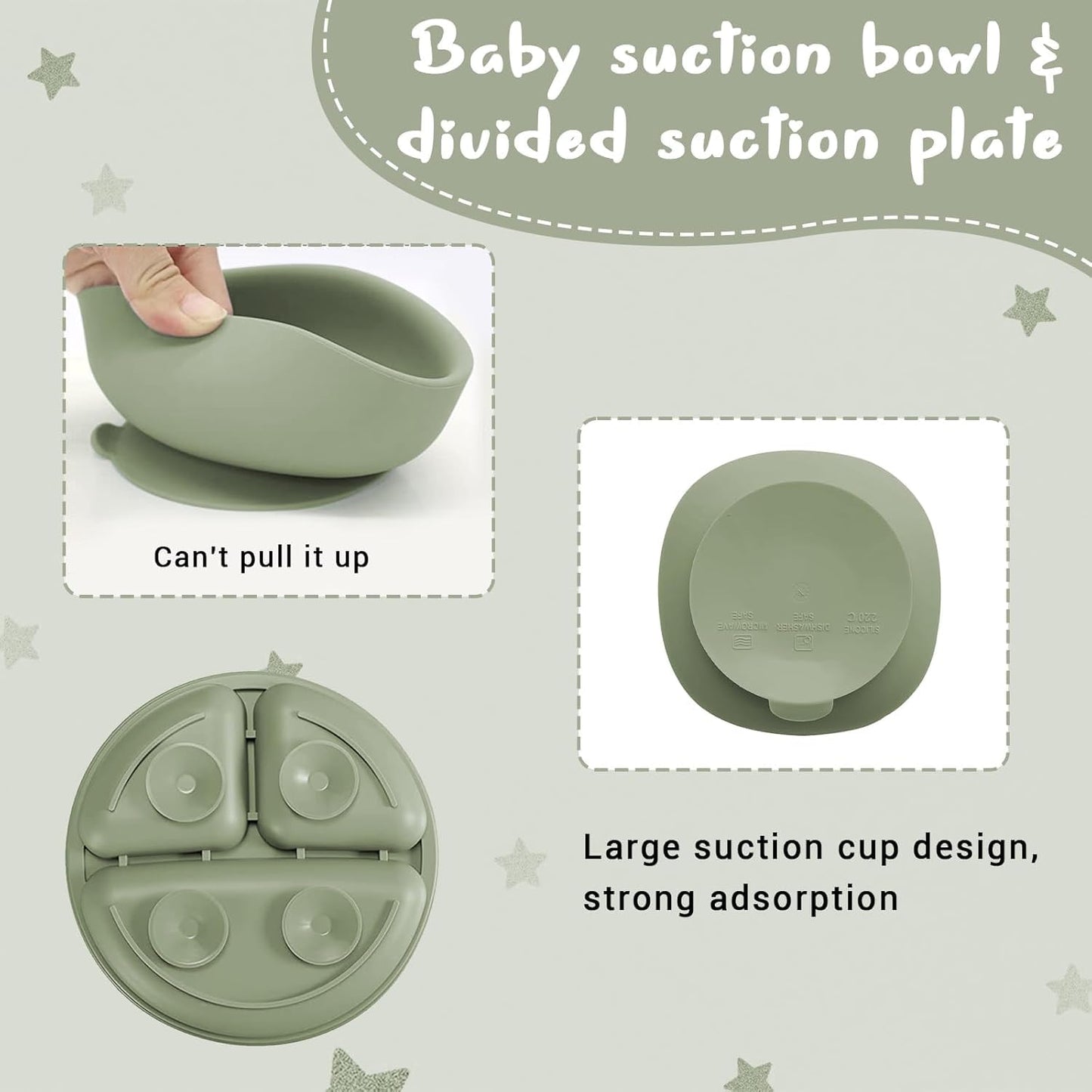 9PCS Silicone Feeding Set for Baby Led Weaning - Non Toxic Food Grade Suction Plates & Bowls, Soft Silicone Bibs with Pocket, Self Feeding Spoons & Utensils for 6-36 Months Infants Toddlers, Dishwashe