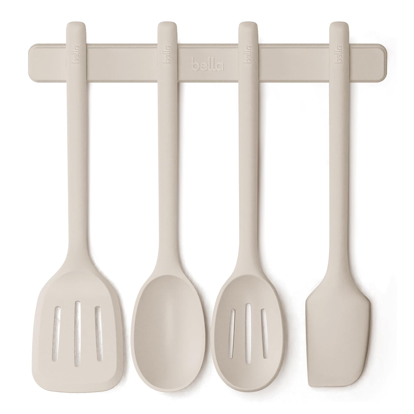 bella 5-Piece Kitchen Tool Set with Magnetic Rack, Silicone, Turner, Spoon, Slotted Spoon, Spatula, Utensil Holder, Magnetic Holder, Non-toxic*, Food-grade, Heat safe to 425°F, Dishwasher Safe, Slate