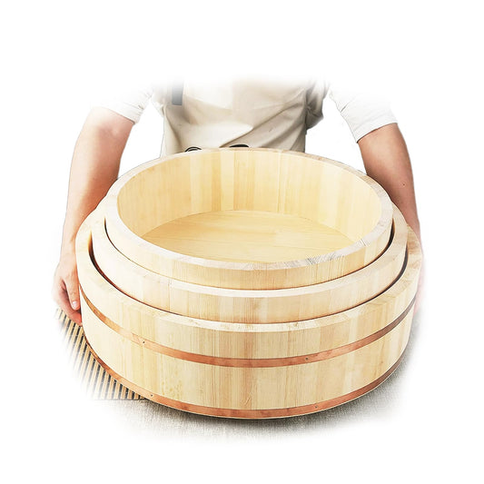 TYRHMY Japanese Wooden Hangiri Sushi Rice Mixing Bowl Tub for Sushi Restaurant Sushi oke White Solid Wood,51cm/20in