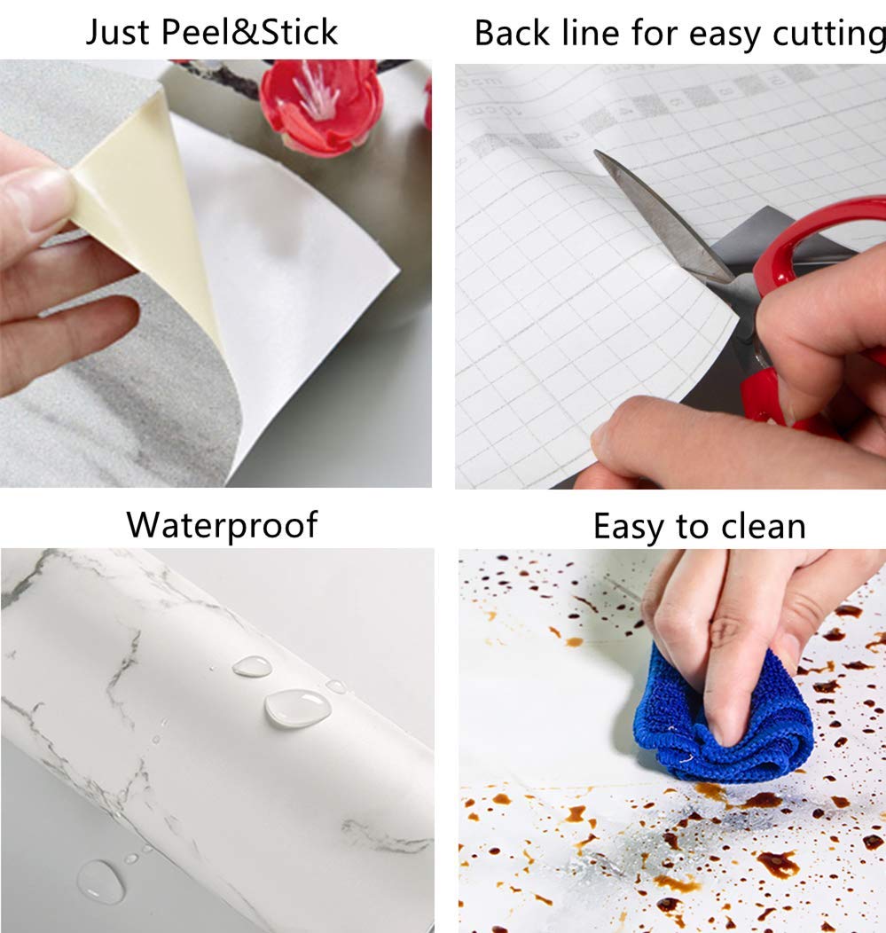 UPREDO Blue Stone Adhesive Marble Paper Granite Look Marble Effect Gloss Vinyl Peel and Stick Countertops Covering Sticker Sheet Roll 15.8inch by 79inch (15.8inch X 79inch, Blue Stone)
