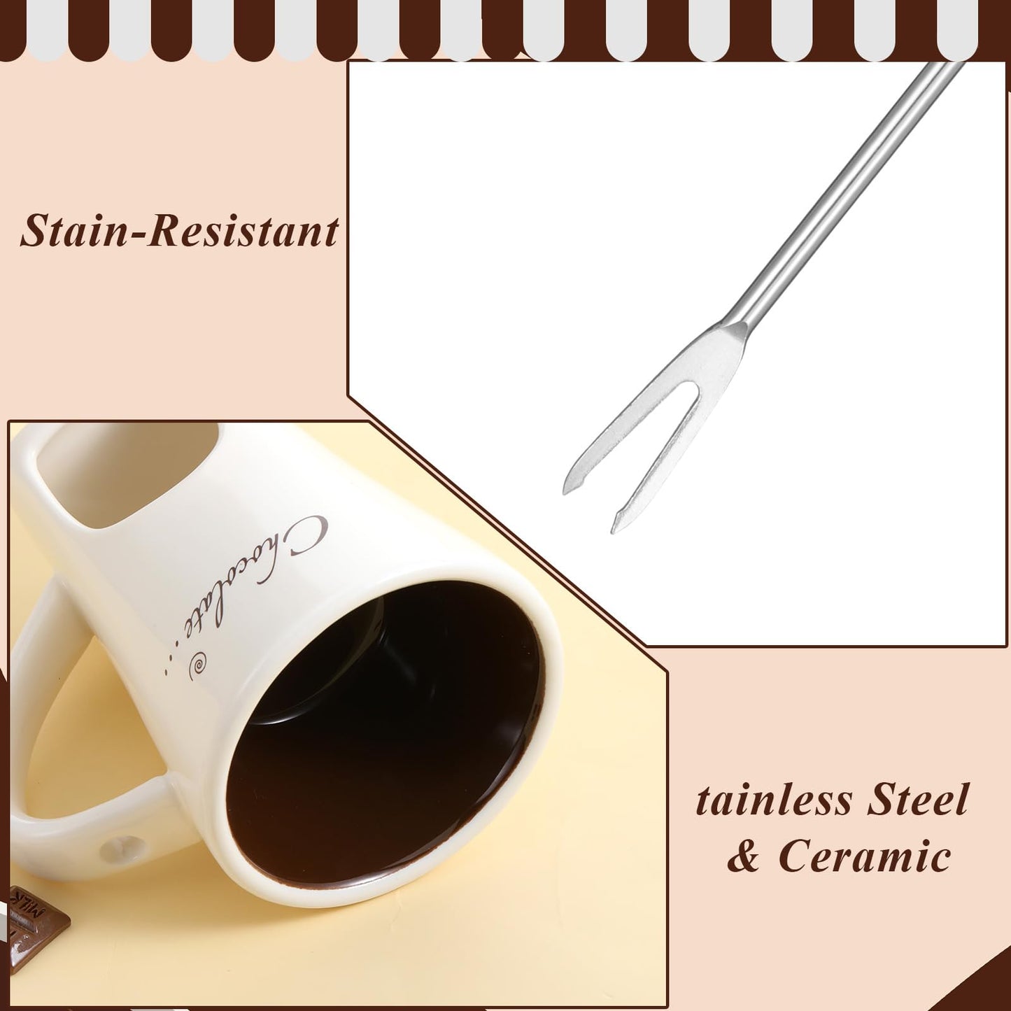 IMengjbang 2 Pack Ceramic Chocolate Fondue Mugs with 2 Forks, White Personal Fondue Mugs Melting Pot for Cheese Caramel Butter Suitable for Date Night Birthday Wedding Gifts