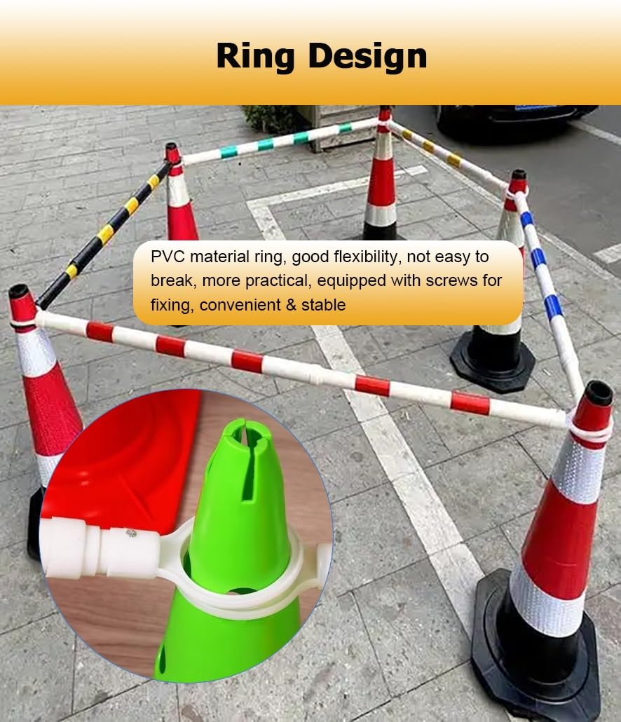 5-10 ft Retractable Traffic Cone Barrier, 5 Pcs Telescopic Safety Poles with Reflective Tape, Black & White, Ideal for Traffic Control, Safety, and Emergency Use