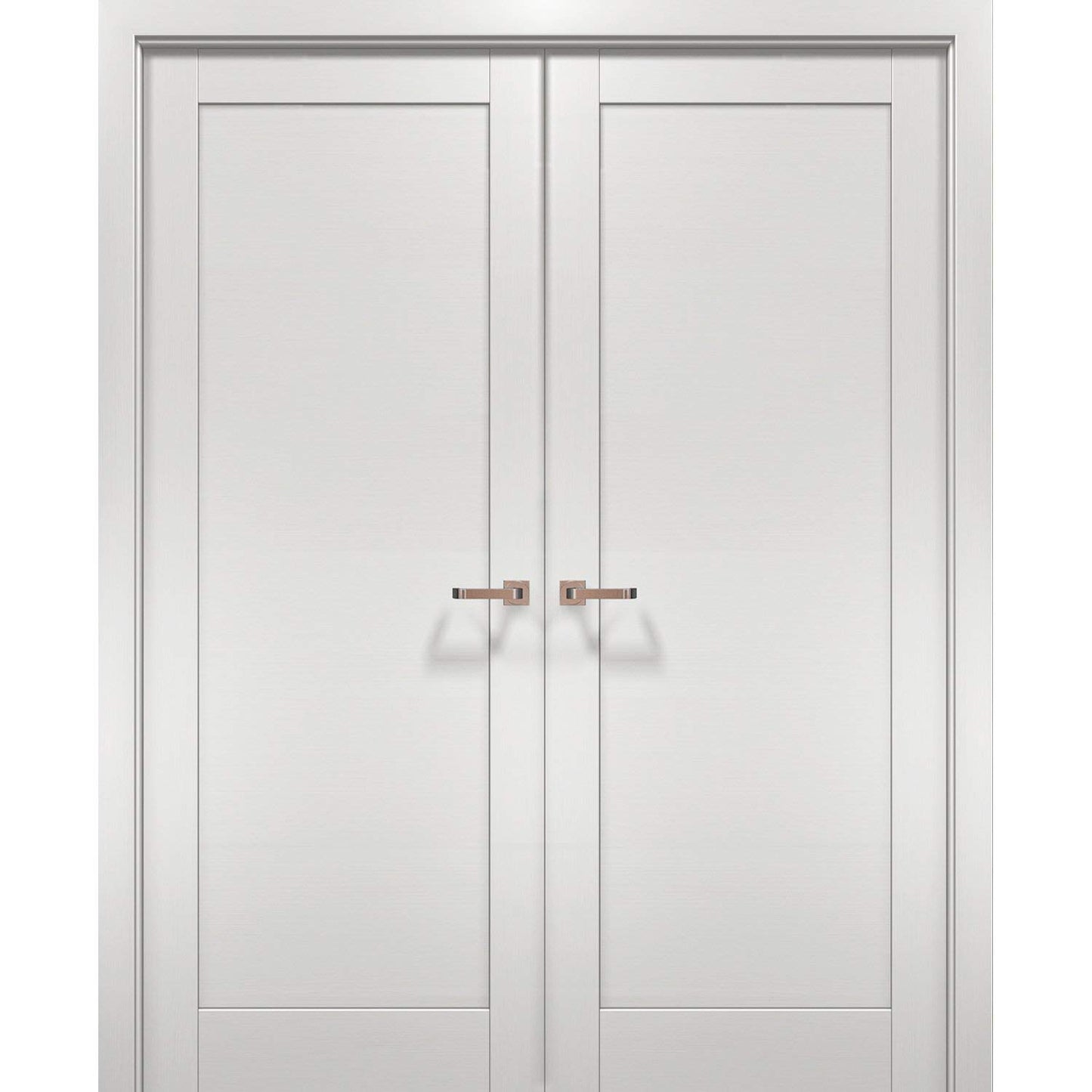 SARTODOORS French Double Interior Doors 48 x 80 with Hardware | Quadro 4111 White Ash | Panel Frame Trims | Bathroom Bedroom Interior Sturdy Door