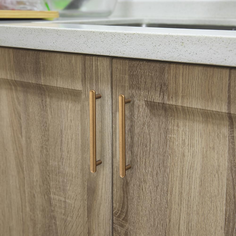 Goo-Ki Antique Brass Cabinet Pulls 5 Inch (128mm) Solid Zinc Kitchen Handles, Vintage Drawer Hardware for Dresser, Sleek Euro T-Bar for Cupboard & Bathroom, 6 Pack