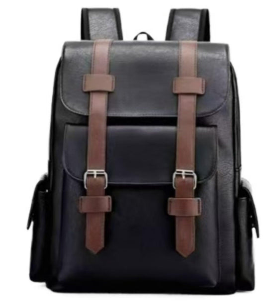 CYLYWJD Business Men and Women PU Leather Backpack 15.6inch Laptop Waterproof Backpack Travel Commuter Lightweight schoolbag (Black backpack9,Medium)