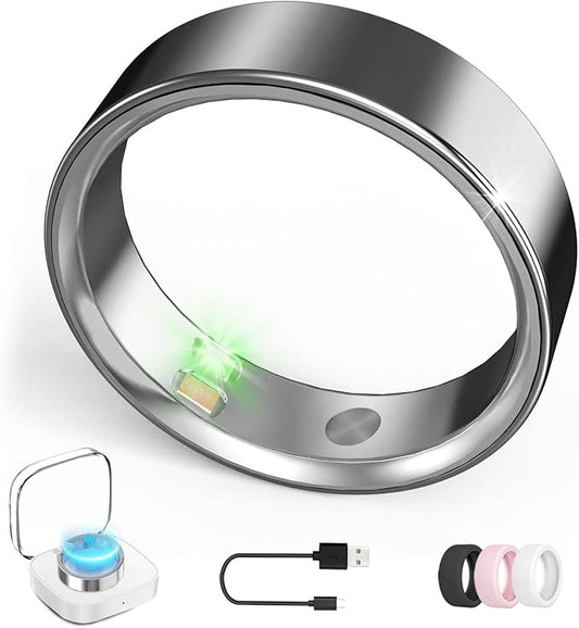 Smart Ring with Vibration Alerts, Health Tracker Ring with Body Temperature Monitor, Heart Rate, Sleep & Fitness Tracking, Waterproof Activity Ring for Men & Women, No App Fees (Gunmetal Gray, 9#)