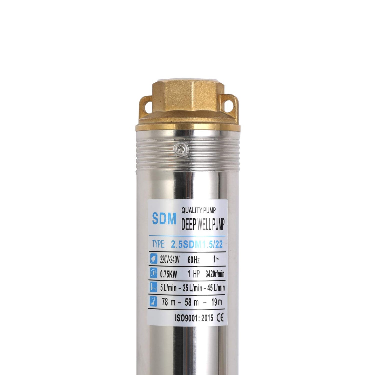 SHYLIYU Submersible Pumps 2.5" OD Pipe 220V/60HZ 0.75KW 1HP Stainless Steel 1" Outlet Submersible Bore Pump Deep Well Pump with Control Box for Farm Irrigation